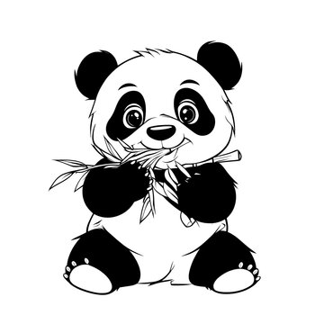 Panda isst Bambus transparent ausmalen Clipart