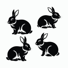 Fototapeta premium Rabbit Silhouette Vector Set Animals Illustration Template