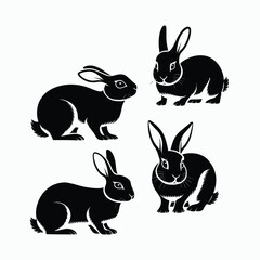 Rabbit Silhouette Vector Set Animals Illustration Template