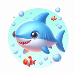 Cute Shark Fish Swimming Cartoon ,3d Generative AI

