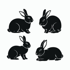 Rabbit Silhouette Vector Set Animals Illustration Template