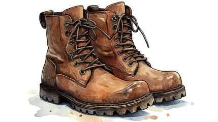 Illustration of a pair of brown leather boots.