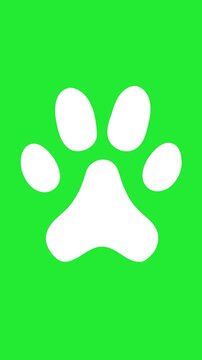 Animated animal paw icon, green screen background. Vertical video