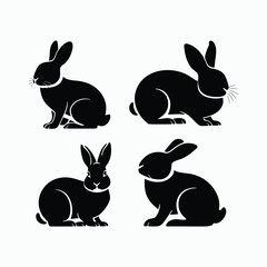 Fototapeta premium Rabbit Silhouette Vector Set Animals Illustration Template