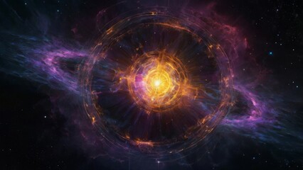 Obraz premium A swirling nebula with a glowing, celestial orb in the center.