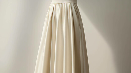 Elegant cream skirt with pleats and flowing fabric.
