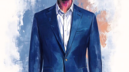 Close-up of a blue suit jacket with a white shirt underneath.