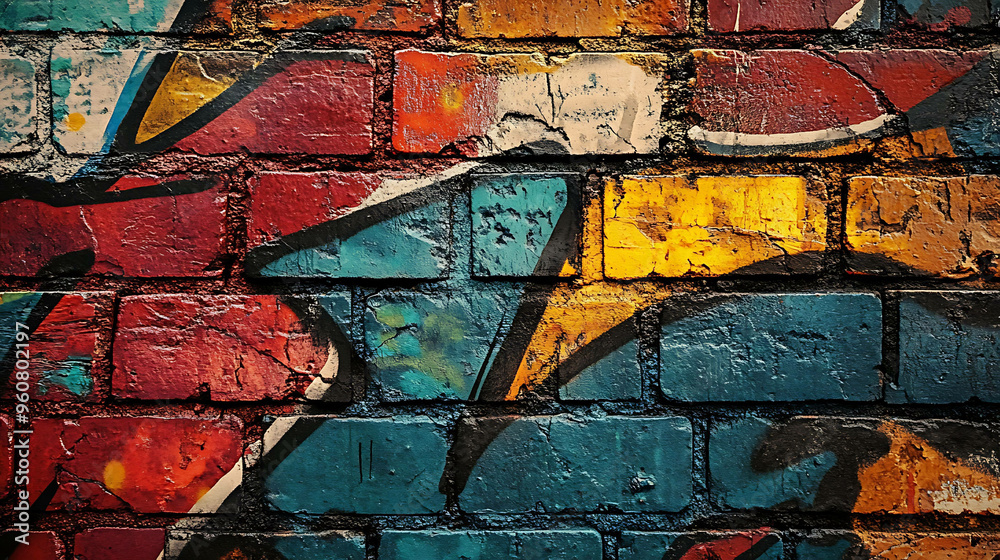 Canvas Prints closeup of a colorful graffiti brick wall.