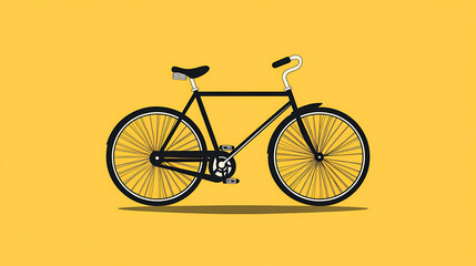 Fototapeta premium Minimalist illustration of a classic black bicycle on a yellow background.