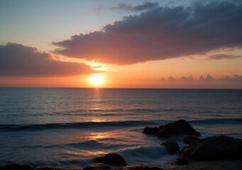Naklejka premium Sunset Over Calm Ocean Waves