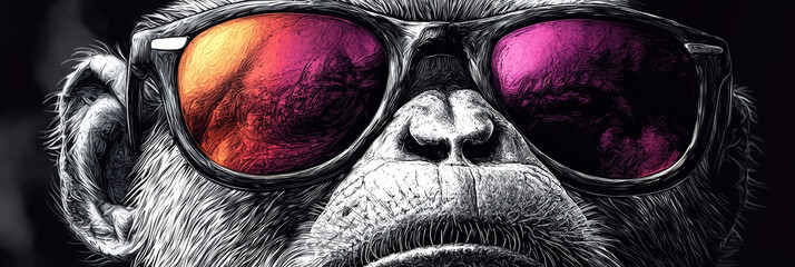 Close-up of a monkey wearing sunglasses with a cool and confident expression.