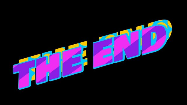 Abstract retro pattern phrase THE END typography animation