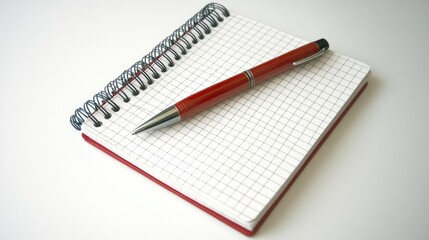 notebook and pen on the white table clean give space on the center , flat lay 