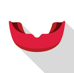 Red mouth guard protecting teeth during sports activities icon in flat style on a white background