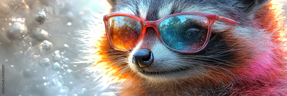 Canvas Prints Cool raccoon wearing red sunglasses.