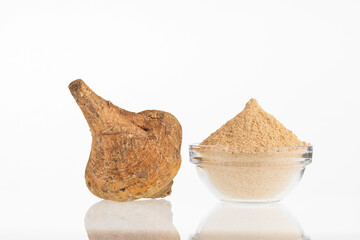 Maca powder, natural supplement derived from the root of Lepidium meyenii.