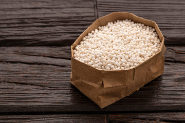 Organic tapioca pearls, cassava starch from the yuca root - Manihot esculenta