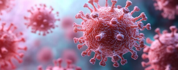 Naklejka premium A close-up of a virus particle with a blurred background, showing its complex structure.