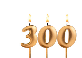 Birthday number 300 - Golden candle on white background