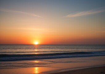 Sunset Over Calm Ocean Waves