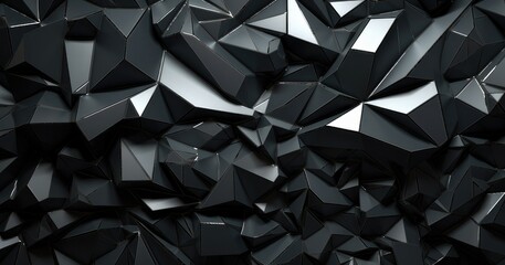 Fototapeta premium A close-up view of an abstract geometric surface with sharp, angular shapes in black and gray tones.