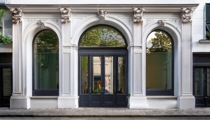 Classic Building with Arched Windows and Pillars in a Symmetrical Design