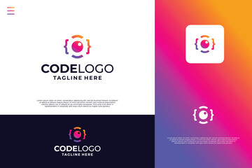 Vision code logo design with gradient color