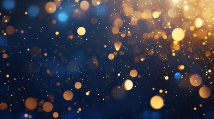 Fototapeta premium Christmas Golden light shine particles bokeh on navy blue background. Holiday concept. Abstract background with Dark blue and gold particle.