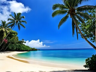 Obraz premium tropical beach with palm trees, Sandy island on background