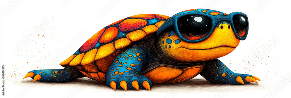 Wall mural cool turtle with sunglasses on white background.