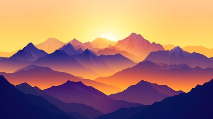 Obraz premium Sunset Over Mountain Range Silhouette