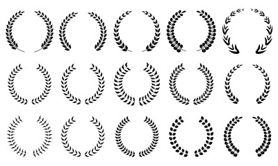 Set of laurel wreaths isolated on white background. Vector illustration