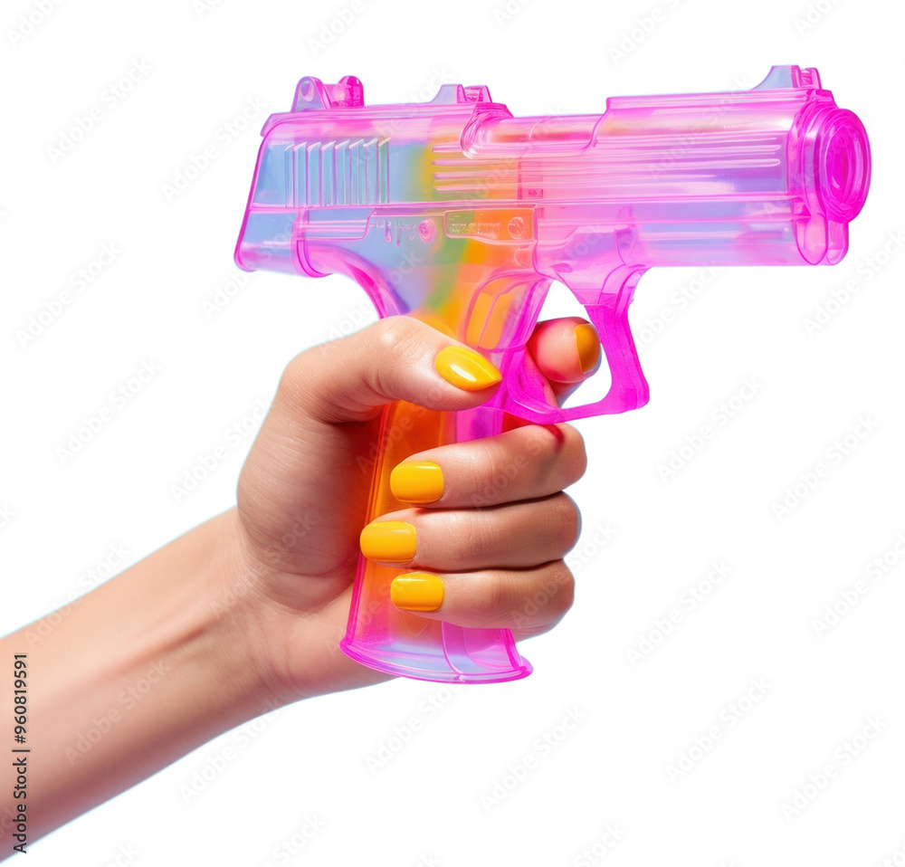 Sticker PNG Hand holding water gun toy weapon aggression medication.