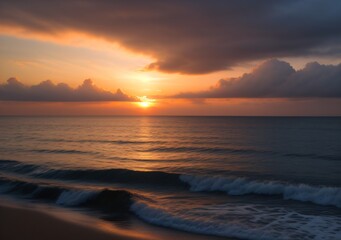 Fototapeta premium Sunset Over Calm Ocean Waves
