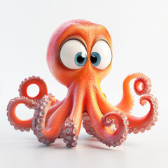 3D cartoon. A cute octopus, on a solid white background