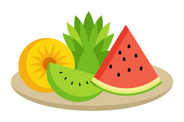 Plate of Freshly Sliced Watermelon, Kiwi, and Pineapple A Healthy Summer Fruit Medley