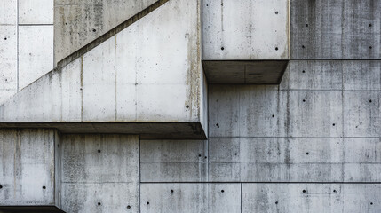 Abstract concrete wall with geometric shapes and textures, showcasing modern architectural design and urban aesthetics.