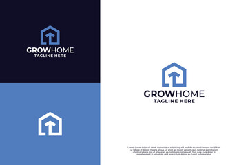 Home growth logo design. Arrow with house logo combination