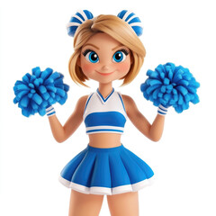 3D cartoon of a cheerleader, against a solid white background