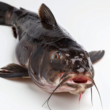 Catfish, seafood, studio photography white background with soft lights.