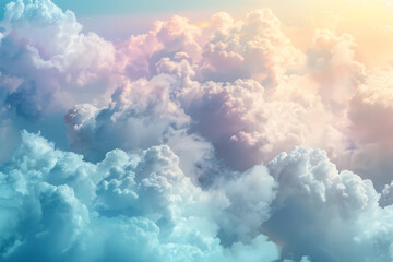 Fototapeta premium Sun and clouds. Colorful cloudscape background with bright sun. Spectacular sky view with the sunlight through the clouds. For poster, music album, book cover, poetry, wallpaper.