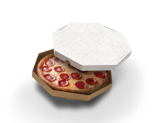 Pepperoni Pizza Inside Octagonal Box Mockup with Cheese