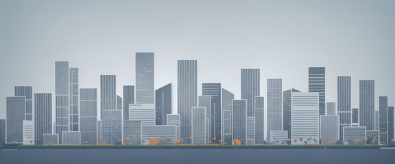 Illustrative color illustration of a cityscape or skyline of a distant city in a graphic style