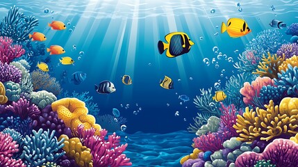Underwater Coral Reef Scene with Tropical Fish
