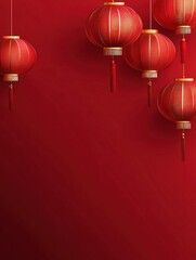 Elegant Chinese New Year 2025 wallpaper with lanterns and copyspace, minimalist design, vector style.