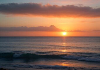 Fototapeta premium Sunset Over Calm Ocean Waves