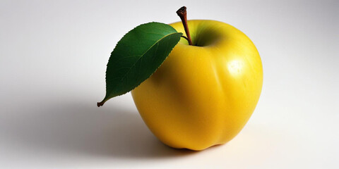 A green apple with a leaf, on a white background