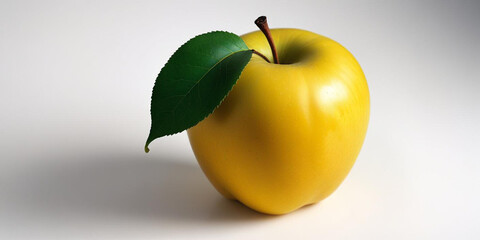 A green apple with a leaf, on a white background