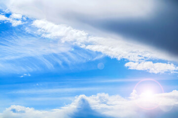 Dramatic blue sky background. Vast blur sky landscape panoramic scene - colorful blur sky view in bright tones