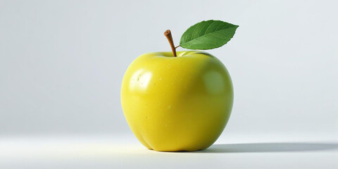 A green apple with a leaf, on a white background